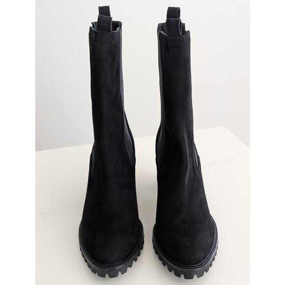 NIB Anna F. Black Suede Heeled Boots IT 41 US 11 Made in Italy Designer Shoes - Picture 2 of 11